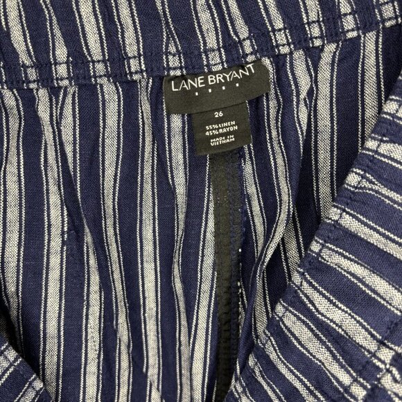 LANE BRYANT Women's Plus 26 Linen Blend Capri Blue Gray Stripes Cropped - Picture 2 of 3